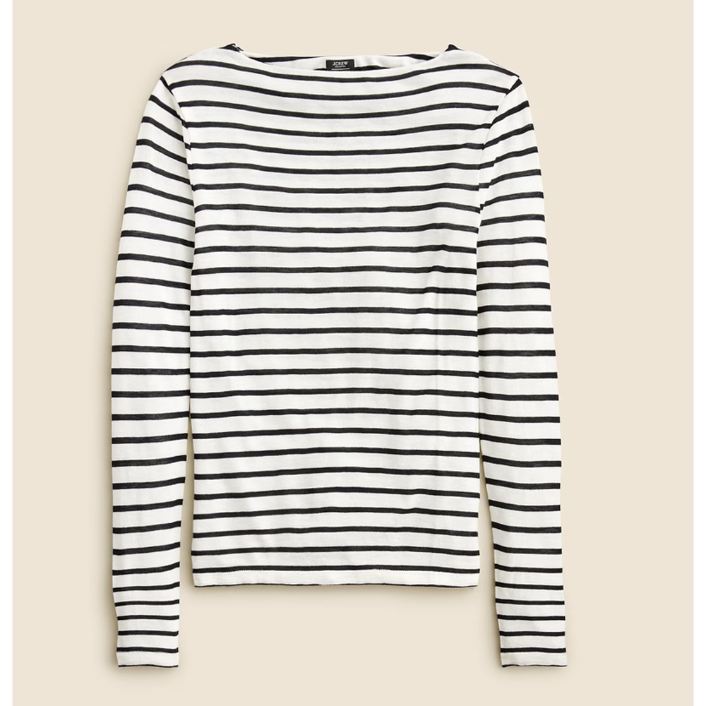 J.Crew Collection Sheer Wool Blend Long Sleeve T-Shirt WMNS S White Black Stripe - Picture 2 of 9